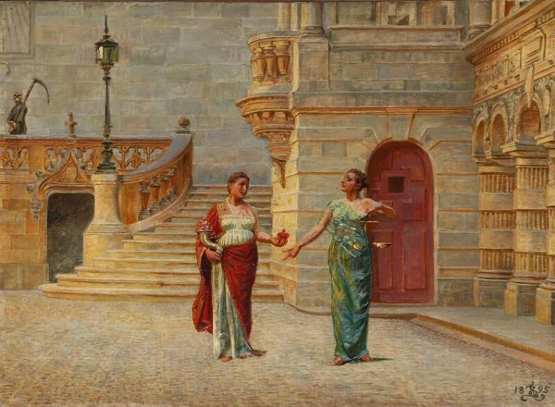 Kristian Zahrtmann - Hotel de Ville a La Rochelle con Justitia e Misericordia, 1895